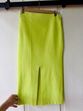 Vici Neon Lime Midi Pencil Skirt with Front Slit